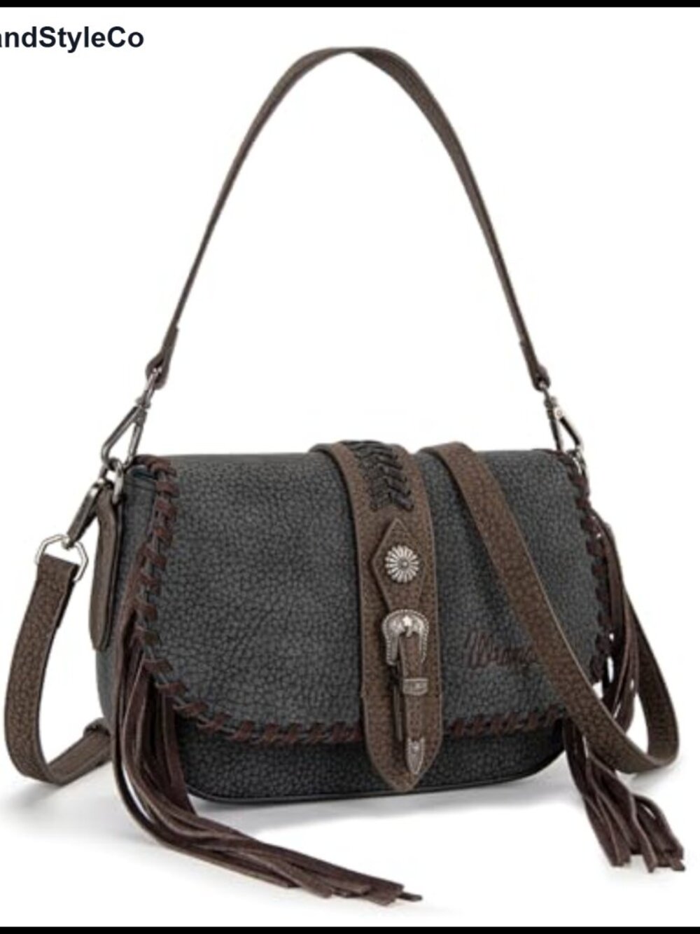 Western Flap Crossbody Purse Faux Leather Whipstitch Fringe Shoulder Bag